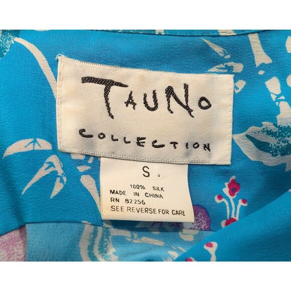 Vintage 90s Blouse Turquoise Blue Hawaiian Floral Top Shirt Misses Size S - Picture 4 of 5